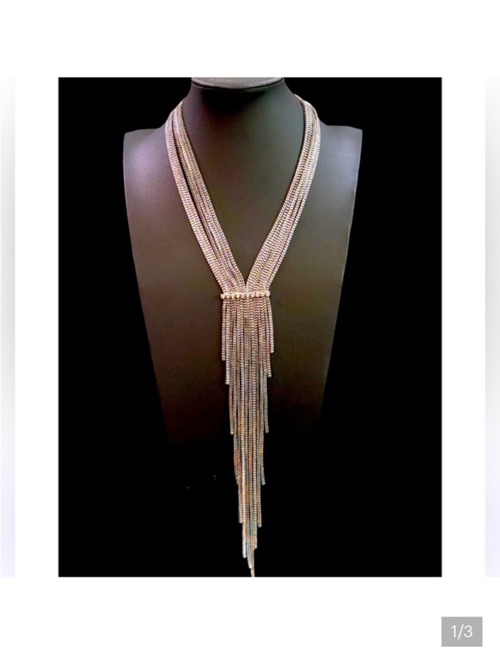 Free People Multi-Strand Rhinestone Fringe Necklace in Silver